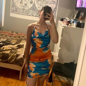 Bright multi color open back dress